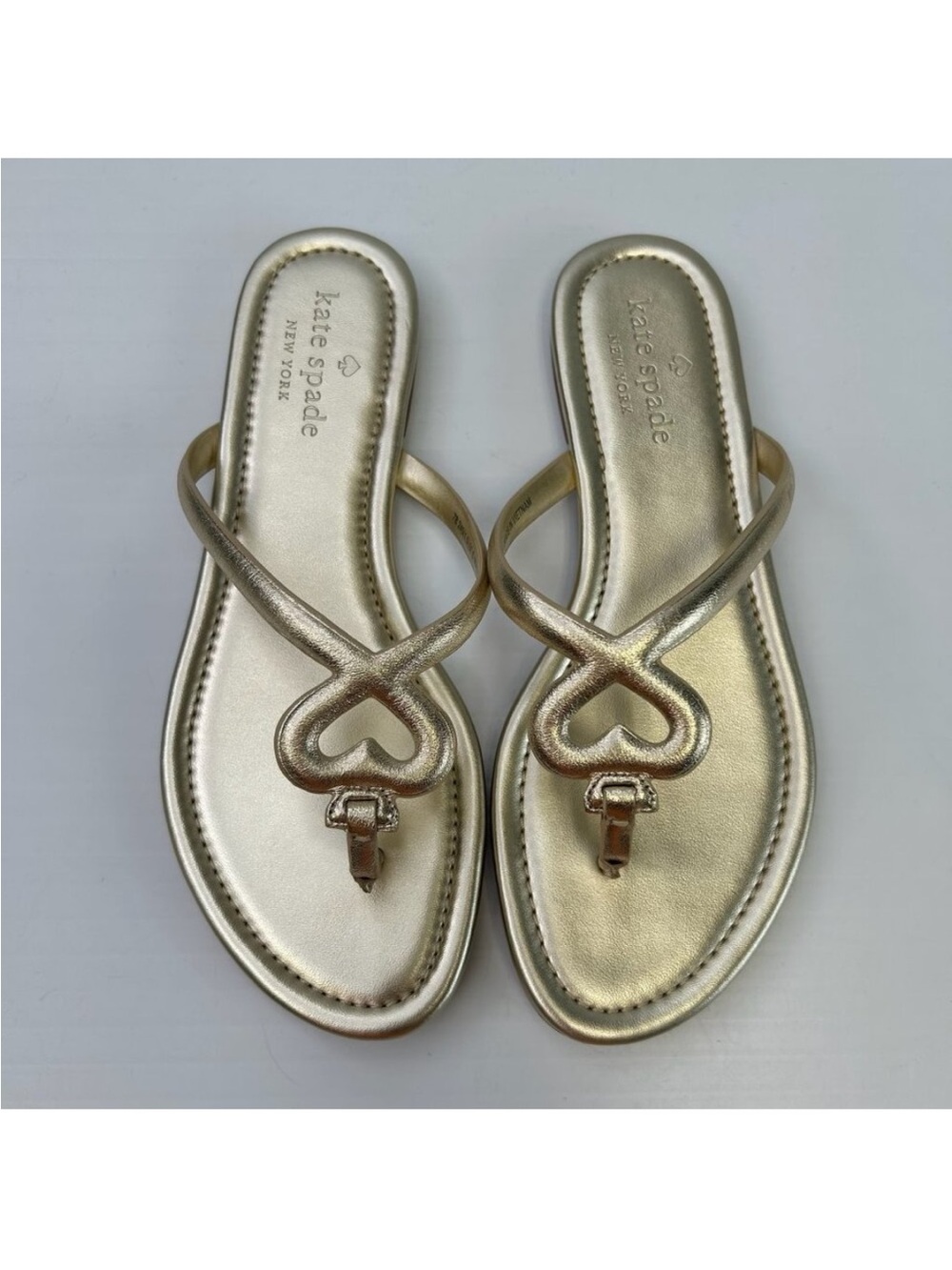 Kate Spade Pamela Gold Metallic Leather Flat Sandals - Size 6 (36.5)